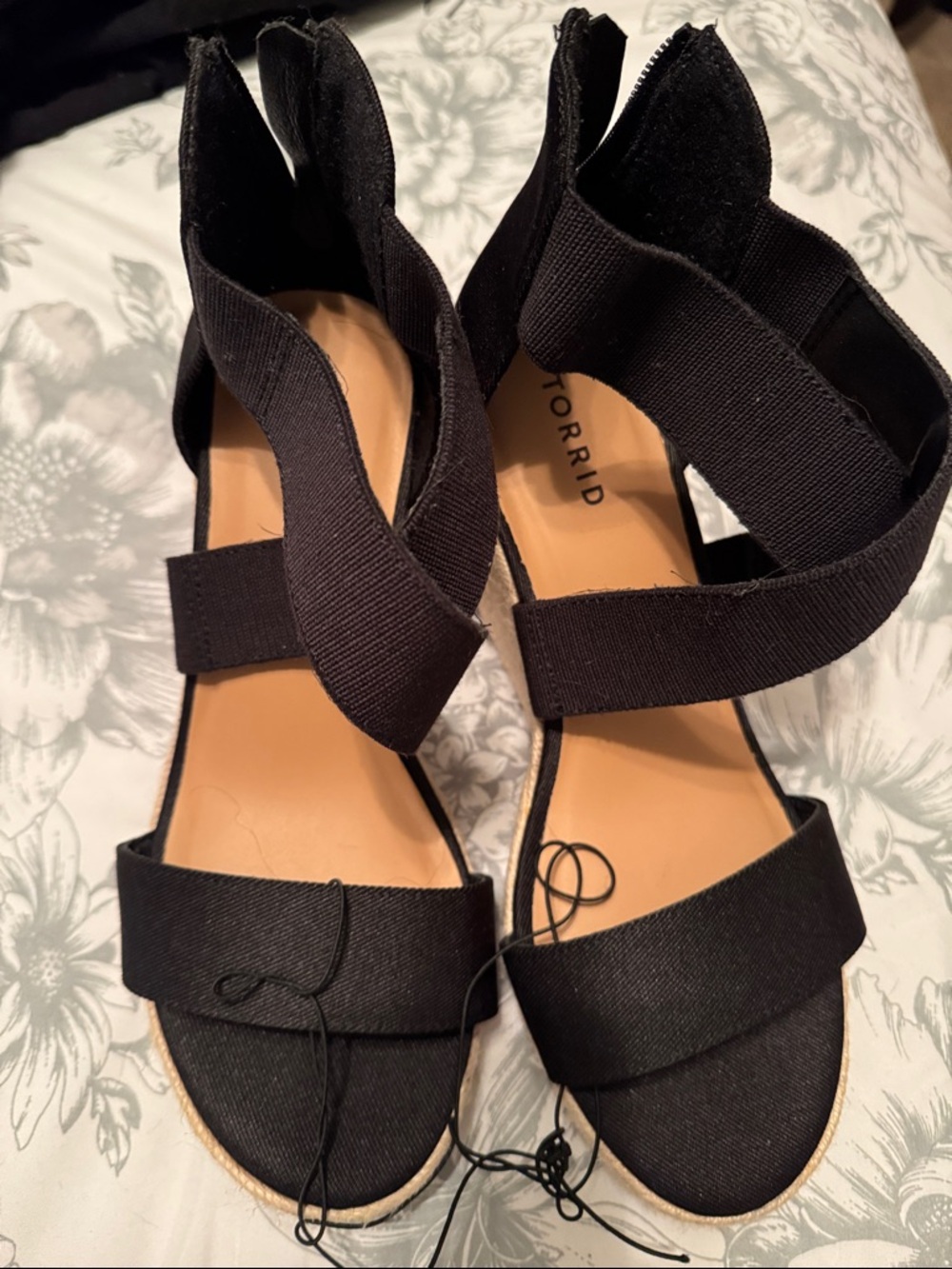 torrid Black Elastic Crossover Wedge Sandals